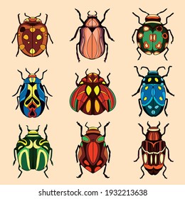 Vector art illustration of a wide variety of insect-type animals