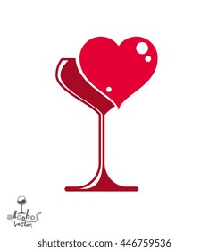 Vector art illustration of wineglass with loving heart Ã¢?? wedding concept. Alcohol theme graphic elements Ã¢?? stylized goblet, eps8.
