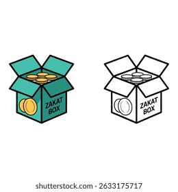 Vector art of Illustration of zakat box with coins isolated on white background for islamic charity concept