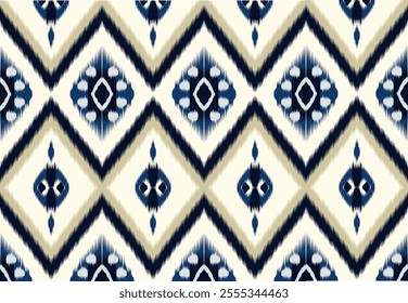 Vector Art IllustrationIkat Abstract ethnic nature pattern in zigzag or diamond shape, blue, white, cream tones for background, design, textile, fashion, decoration, carpet, pillowcase, art, creative