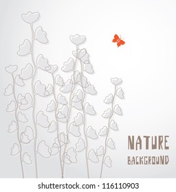 Vector art. Image of wild flowers on a white background./ Flying Butterfly