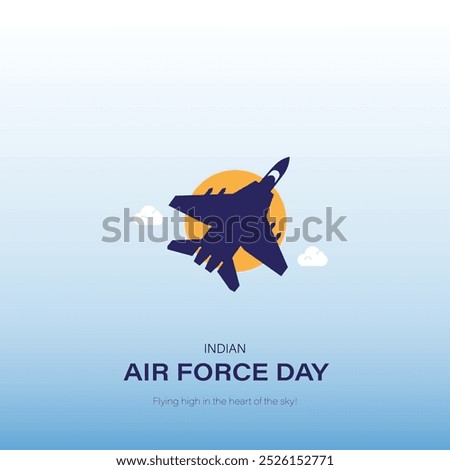 Vector art of Indian Air Force Day, clean and simple 2D Jet on a Light blue Background