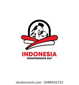Arte vectorial, tarjeta de felicitación del día de la independencia de Indonesia, silueta de gesto respetuoso en el marco