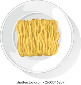 Vector art of instant noodles on a white plate, showcasing a minimalist style with neutral colors and simple composition