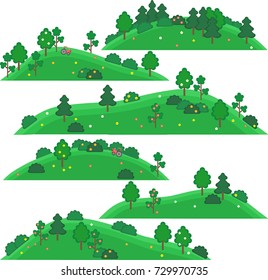 vector art. Isolated illustration for games on a white background. Hills with trees and shrubs.