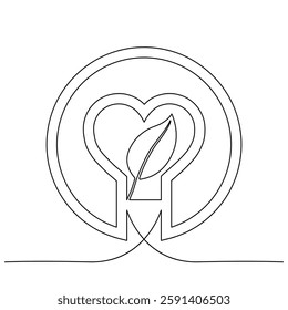 Vector art isolated on a continuous one-line drawing of ecology sustainable nature planet