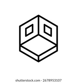 Vector art of isometric room corner in a linear style line icon vector illustration
