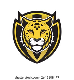 Vector art of jaguar mascot logo with shield isolated on white background