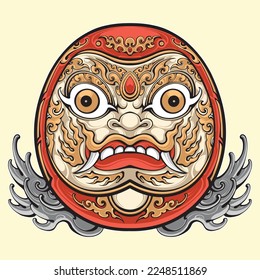 Vector art of Japanese Daruma mask with Balinese ornament