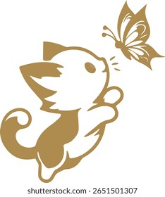 Vector art of a joyful cat leaping toward a butterfly with elegant wings, perfect for children's prints, pet-themed decor, or whimsical designs,
