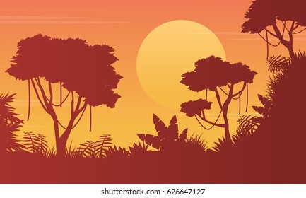 Vector art junge scenery with tree silhouette