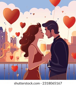 arte vectorial de la pareja de besos en la ciudad