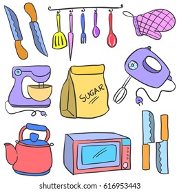 Vector art kitchen set doodles style