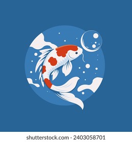 Vector art of koi fish in pond. Japanese carp illustration. 