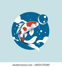 Vector art of koi fish in pond. Japanese carp illustration.