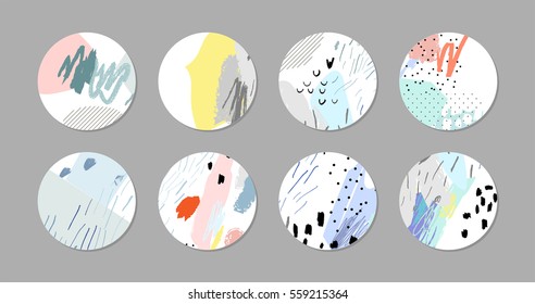 Vector art of label design. Collection of decor elements and stickers with hand drawn textures. Beautiful Scrapbook Elements