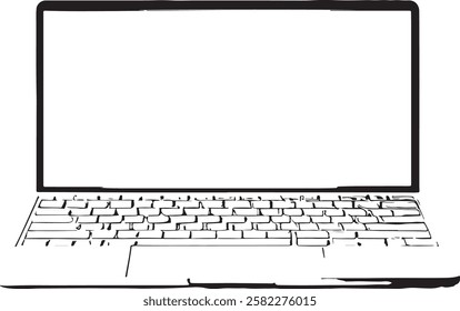 vector art of labtop computer in black and white with no letters on key board in white background