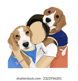 Arte vectorial de una dama y dos cachorros perro de remolacha ama a la familia