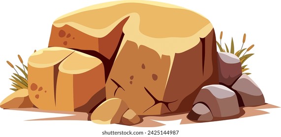 Vector art of a large boulder with smaller rocks