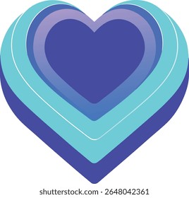 Vector art of a layered blue heart with gradient effect isolated on white background