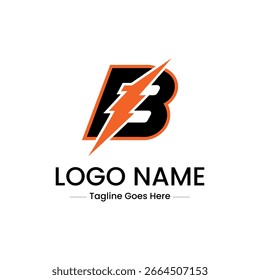 Vector art of letter b logo with lightning bolt symbol isolated on white background