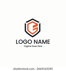 Vector art of letter g logo in shield shape isolated on white background