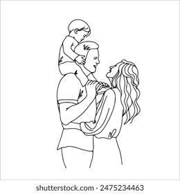 Vector art line sketch family, father, mother and child.	

