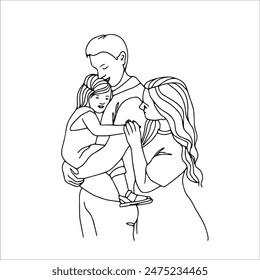 Vector art line sketch family, father, mother and child.	
