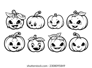 Arte vector, juego de caracteres de calabaza pequeña, ilustración de Halloween