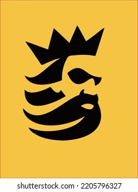 logotipo de arte vectorial de un hombre con barba de color negro sobre fondo amarillo