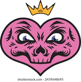 vector art love Skullhead shape character cartoon, illustration for t-shirt, logo, sticker, or apparel merchandise. With modern pop style.