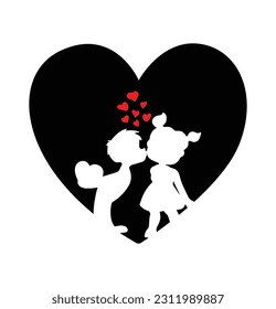 Vector art of a loving couple in the hear frame isolated on white background