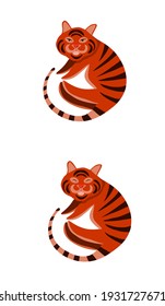 Vector art. Lying and sleeping tigers with open and close eyes illustration.