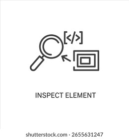 El Arte vectorial de una lupa inspecciona el elemento de código aislado sobre fondo blanco