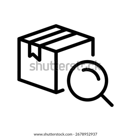 Vector art of magnifying glass over package icon for tracking concept line icon vector illustration