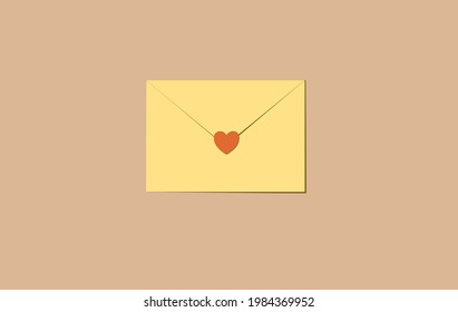 Vector art of mail with love sticker on open part. Paper cut design with shadow