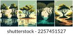 Vector Art of Mangrove Swamp Cartoon Vector . Template of Illustration Graphic Modern Pop Art Poster and Cover of Sticker and Collage Cartoon Watermark Abstract Vector