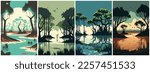 Vector Art of Mangrove Swamp Cartoon Vector . Template of Illustration Graphic Modern Pop Art Poster and Cover of Sticker and Collage Cartoon Watermark Abstract Vector