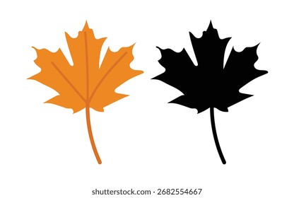 Arte vectorial de hoja de arce en color y negro