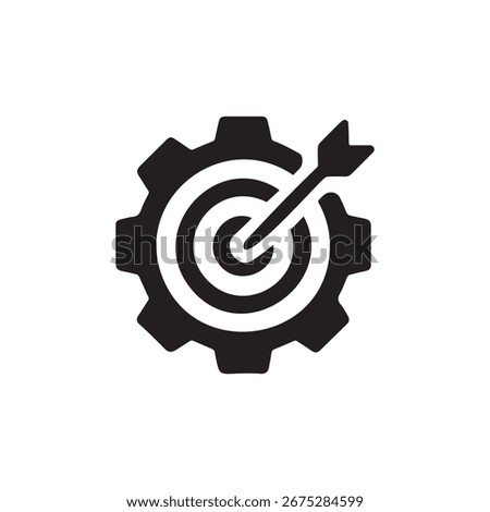 Vector art of marketing strategy concept a gear with an arrow hitting the bullseye, symbolizing targeted advertising and achieving business goals