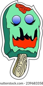 vector art of melted ice cream forming a scary zombie face, suitable for image designs on clothes, design ideas and cool sticker designs