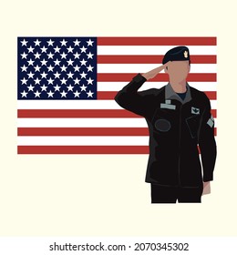 Vector art of a military serviceman saluting the American flag