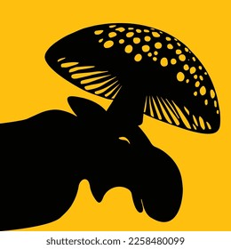 Vector art. Moose head mushroom. wildlife ecology