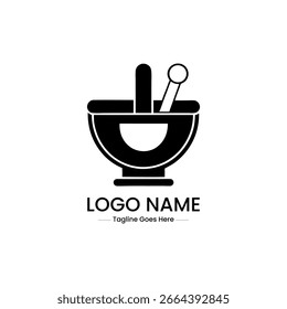 Vector art of mortar and pestle logo, isolated on white background