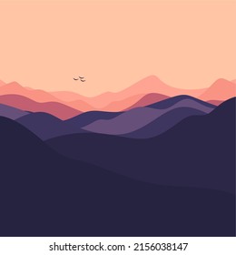 Vector art of mountain scenery in the evening