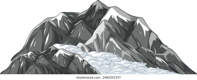 Vector art of mountains with snow and glaciers