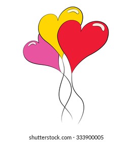 Vector art multicolor heart balloons on white background.