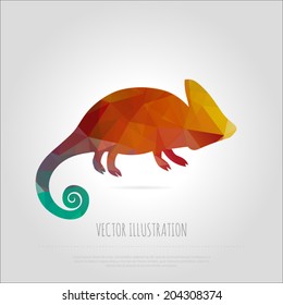 Vector art multicolored polygonal illustration chameleon isolated. Contemporary spectrum creativity mosaic lizard design element. Abstraction animal trendy background template.