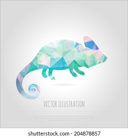 Vector art multicolored polygonal illustration chameleon isolated. Contemporary spectrum creativity mosaic lizard design element. Abstraction animal trendy.