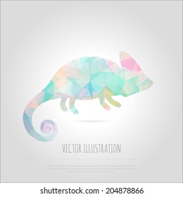 Vector art multicolored polygonal illustration chameleon isolated. Contemporary spectrum creativity mosaic lizard design element. Abstraction animal trendy.